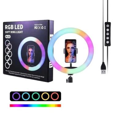 Imagem de Ring Light LED RGB Iluminador Soft 33cm com Suporte para Celular e Con
