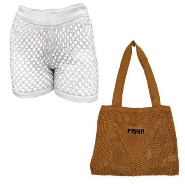 Imagem de Kit Saia ou Short Tricot Feminina com Bolsa Sacola de Praia Crochê - G