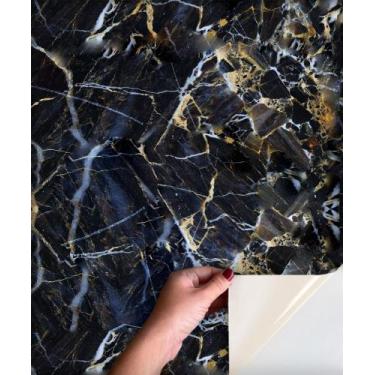 Imagem de Adesivo Piso Lavável Chão Marmore Preto E Gold Impermeável - DecoraPlu