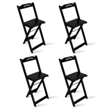 Imagem de Kit 4 Banquetas Bistrô de Madeira Dobravel Jack Daniel's Preta - TARIM