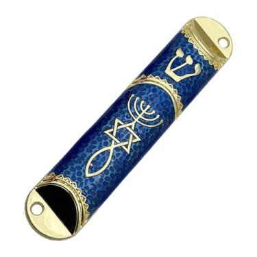 Imagem de UxicRuya Capa Protetora para Mezuzá Judaica, 4,1 Tamanhos, Feita à Mão, Bênção Doméstica, Presente Judaico, Enfeite de Porta para Mulheres, Azul, Tamanho real