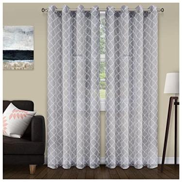 Imagem de SUPERIOR Painel de cortina de tratamento de janela com ilhoses de aço inoxidável transparentes e bordados leves de qualidade (conjunto de 2) 132 x 274 cm - Cinza