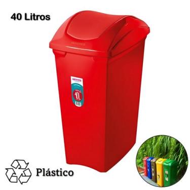 Imagem de Lixeira 40 Litros Seletiva Vermelha Para Plástico Cesto De Lixo Tampa 