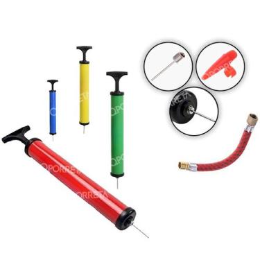 Imagem de Kit bomba de ar encher bola pneu bike bicicleta  bico fino e grosso + 