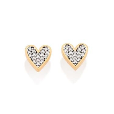 Imagem de Brinco coração folheado a ouro 18k com aplicação em Rhodium branco/526