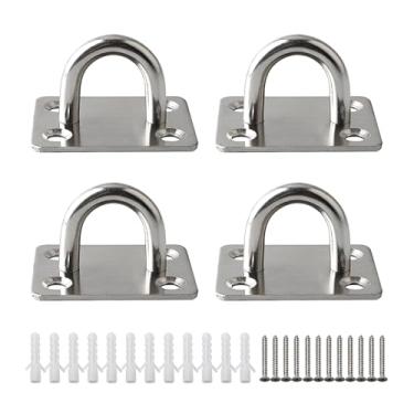 Imagem de Alise 4 peças de gancho de teto, placa de olho, ganchos para pendurar ferragens marítimas para rede de ioga, balanço, suspensão, barco, saco de areia, cesta de planta, aço inoxidável, suporte de