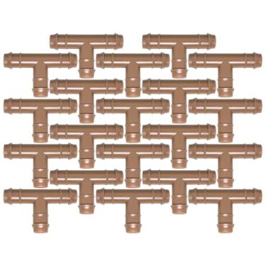 Imagem de Bxian 20 peças T marrom para irrigação por gotejamento para mangueira de irrigação por gotejamento de 1/2 polegada conector de mangueira de irrigação de plástico adequado para sistemas de gramado de