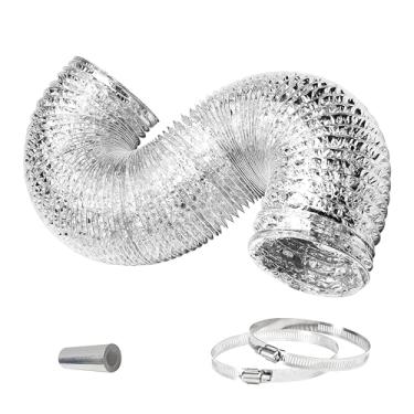 Imagem de YSSOA Mangueira de duto de alumínio flexível de ar flexível de 10,2 cm e 8 pés, secagem e exaustão para ventilação HVAC, 10 cm x 20 cm, prata