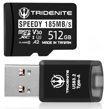 Imagem de TRIDENITE Adaptador de leitor de cartão de memória USB 3.2 Tipo-A MicroSD (DDR-200, inclui 185 MB/s Speedy MicroSD 512 GB)