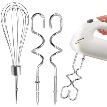 Imagem de 3 peças batedeiras de mão gancho de massa para auxílio de cozinha, gancho de massa de aço inoxidável para batedor de ovos Kitchenaid acessório para auxiliar de cozinha, acessório de batedeira manual