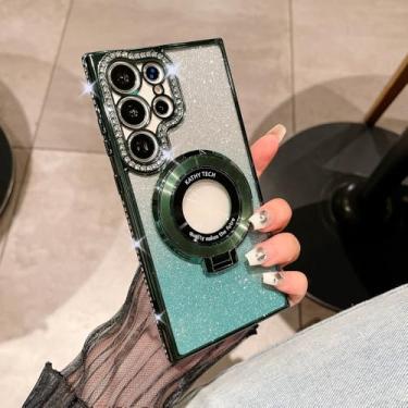 Imagem de Para Samsung S24 Ultra Invisible Holder Case para Samsung Galaxy S23 Ultra S22 Plus Diamond Gradient Glitter Plating Cover, verde, para S23