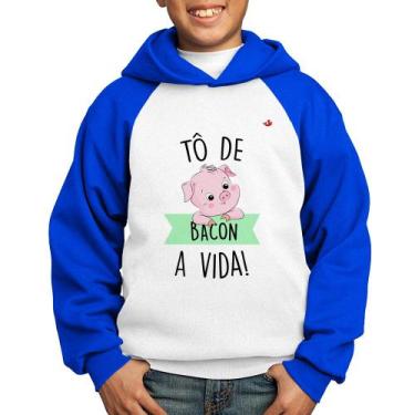Imagem de Moletom Infantil Tô de bacon a vida! - Foca na Moda, Branco, Azul, 12