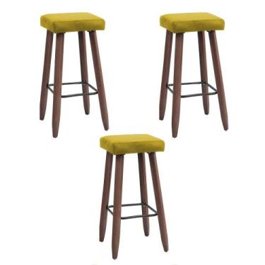 Imagem de Kit 3 Banquetas Altas Quadradas Pés Madeira Modelo Paris - JOTABE, ama
