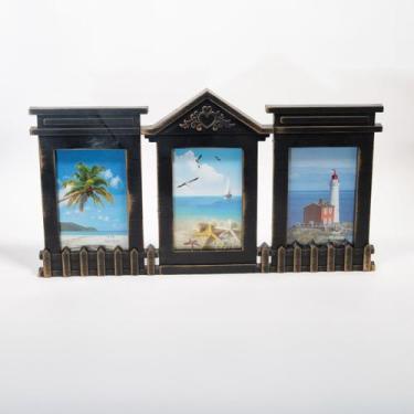 Imagem de Porta Retrato Quadro De Parede Mural Triplo Preto 23x45cm - Gici Decor