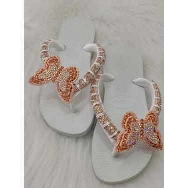 Imagem de chinelo havaianas personalizado com meia cana e borboleta de feutro, B