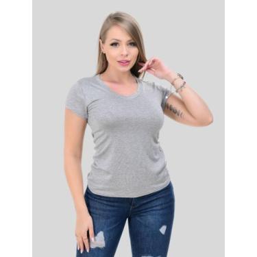 Imagem de T-shirt Gola V Camiseta Feminina Viscolaycra Pronta a Entrega Faith Le