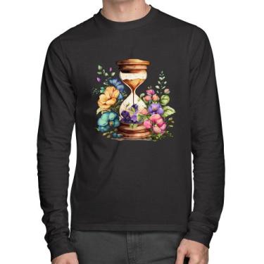 Imagem de Camiseta Algodão Ampulheta Floral Manga Longa - Foca na Moda, Preto, G