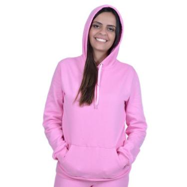 Imagem de Blusa Moletom Feminino Canguru Liso Com Bolso Capuz - Barbosa Confecçõ