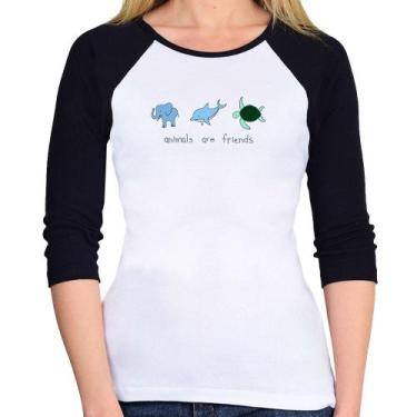 Imagem de Baby Look Raglan Animals are friends Manga 3/4 - Foca na Moda, Branco,