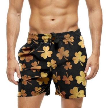 Imagem de Short Praia Shorts Banho Bermuda Verão Trevo Dourado Sorte 774 - SMOKE