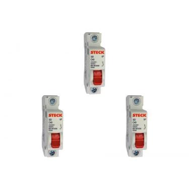 Imagem de Kit C/3 - Disjuntor Steck Din Unipolar 40A Sd61 C Sdd61C40