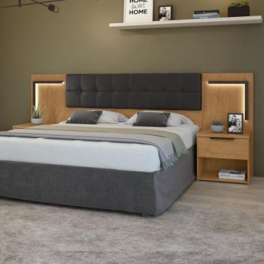 Imagem de Cabeceira Casal / Queen 160cm 2 Mesas de Cabeceiras com Led Calitan - 