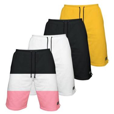Imagem de Kit 4 Bermudas Moletom Masculina com 3 Bolsos Fenda Lateral Short Bási