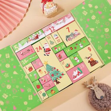 Imagem de Yuthsona Calendário Do Advento de Natal com 24 Caixas de Tesouro de Papelão Calendário de Contagem Regressiva de Natal Vazio para Preencher Organizador de Armazenamento de Calendár (, Verde)
