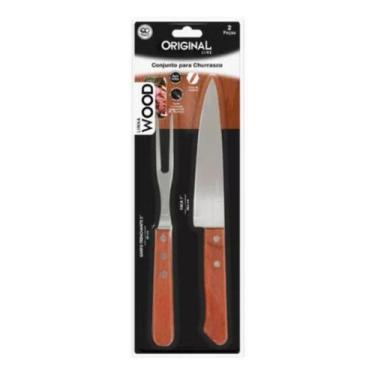 Imagem de Conjunto Churrasco Kit Garfo Faca De Madeira Original Line - JJB Utili
