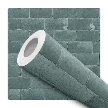 Imagem de Papel De Parede Adesivo Lavável Sala Tijolo Rustico Verde - Bazar dos 
