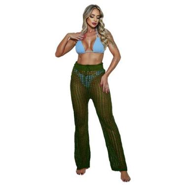 Imagem de Calça Saida De Praia Tricot Crochê Cintura Alta Verão Flare - EUC STOR