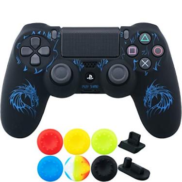 Imagem de 9CDeer - Capa de Controle PS4, Azul Dragão, Laser Carving, Compatível com PS4, PS4 Slim, PS4 Pro, Proteção contra Danos e Poeira, 6 Grips Coloridos Inclusos