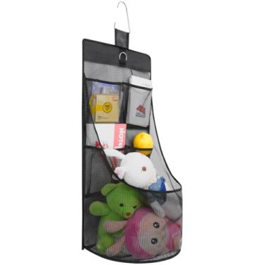 Imagem de ALYER Organizador de malha para pendurar, bolsa de armazenamento de rede durável para armário, banheiro, berçário, escritório, dormitório, brinquedos, cosméticos (preto, 61 cm A x 33 cm L x 20 cm D)
