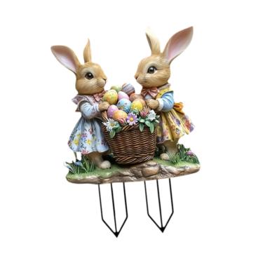 Imagem de Generic 2d plana coelhinhos da páscoa cena jardim estaca planta pote estaca acrílico gramado decorativo presente de inauguração quintal placa quintal sinal
