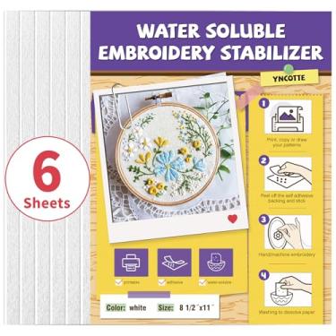 Imagem de Estabilizador de bordado solúvel em água, 6 peças, papel de transferência autoadesivo e imprimível de 21,6 cm x 28 cm para bordado à mão e à máquina