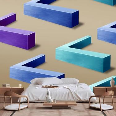 Imagem de Lcythiazole Papel de parede geométrico - papel de parede boho 3D, tamanho personalizável autoadesivo removível para sala de estar, quarto, quarto infantil