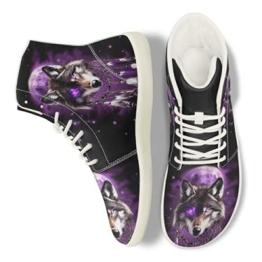 Imagem de GOSTONG Tênis masculino casual de cano alto, leve, antiderrapante, largo, para caminhada, sem queda, tamanho 34-48, Wolf Dream Catcher, 9.5 Wide