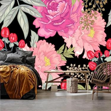 Imagem de Lcythiazole Papel de parede floral de tamanho personalizável - Papel de parede feminino para meninas Papel de parede removível autoadesivo para sala de estar quarto de meninas