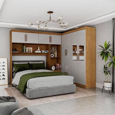 Imagem de Guarda Roupa Casal Modulado 4 Portas Hercules 4 Portas 4 Gavetas com Espelho Cinamomo com Off White