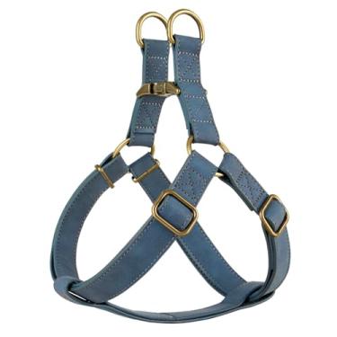Imagem de Didog Peitoral para cães Step in Dog – Peitoral de couro PU com fivela de metal bronze antigo, arnês para cães de caminhada fácil de caminhar para cães médios e grandes (azul, M: peito 50,8-73,6 cm)