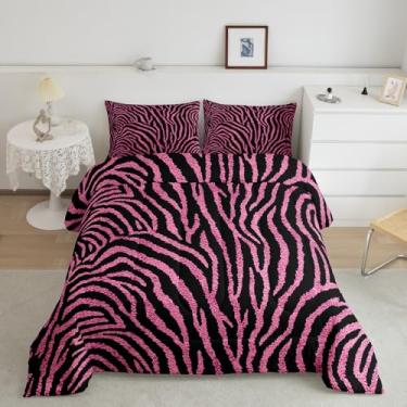 Imagem de Castle Fairy Conjunto de cama com listras de zebra, rosa, pele de animal selvagem, todas as estações, aconchegante, conjunto de edredom com estampa de zebra, decoração de quarto, presentes de festival