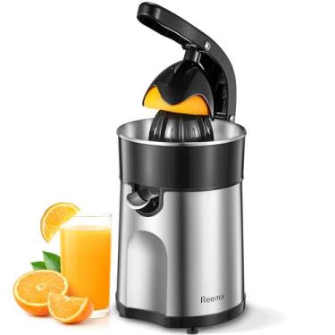 Imagem de Reemix Espremedor elétrico de frutas cítricas, espremedor de laranja com dois cones intercambiáveis, adequado para laranja, limão e toranja, aço inoxidável escovado, fácil de limpar e usar (preto +