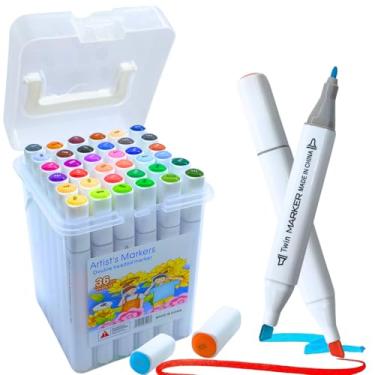 Imagem de Conjunto de Marcadores Brancos Pontas Duplas Finas e Chanfradas Com Estojo Branco, Para Adultos e Iniciantes, Canetas Marcadoras Permanentes à Base de Álcool para Colorir e Desenhar (36 cores USA)