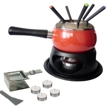 Imagem de Kit Para Fondue Esmaltado Mais Aparelho De Raclette 18 peças.