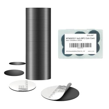 Imagem de Gialer Etiquetas NFC, 100 peças Ntag 215 cartões redondos de moedas etiquetas em branco NFC 215 chip compatível com TagMo Amiibo e todos os telefones celulares e dispositivos habilitados para NFC