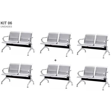 Imagem de Kit com 6 Cadeiras Longarina Aeroporto Cromada 2 Lugares