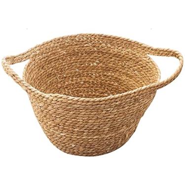 Imagem de Cestos de lavanderia, cesta de armazenamento de vime de vime de vime à mão ou cesta de armazenamento de roupas baú de brinquedo com alças lata de lixo vaso de flores tecido descoberto cesto de roupa