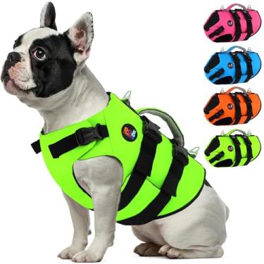 Imagem de Dogcheer Colete salva-vidas para cães, colete salva-vidas de neoprene de alta flutuabilidade para natação, passeios de barco, colete refletivo para cães pequenos, médios e grandes - verde, PP