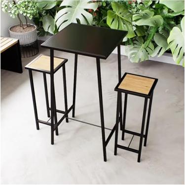 Imagem de Conjunto Mesa Alta Bar Bistrô Preta 2 Bancos Pinus Botequim Industrial Black