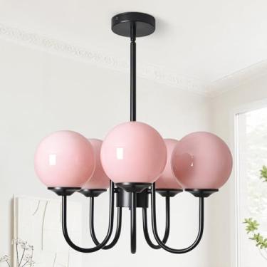 Imagem de APLampara Lustre De Bolhas Rosa De Meados Do Século, 5 Luzes, 18 Pol., Sputnik, Lustre Preto Para Quarto De Meninas, Luminária Pendente Para Quarto, Sala De Jantar, Cozinha, Ilha, Hall De Entrada